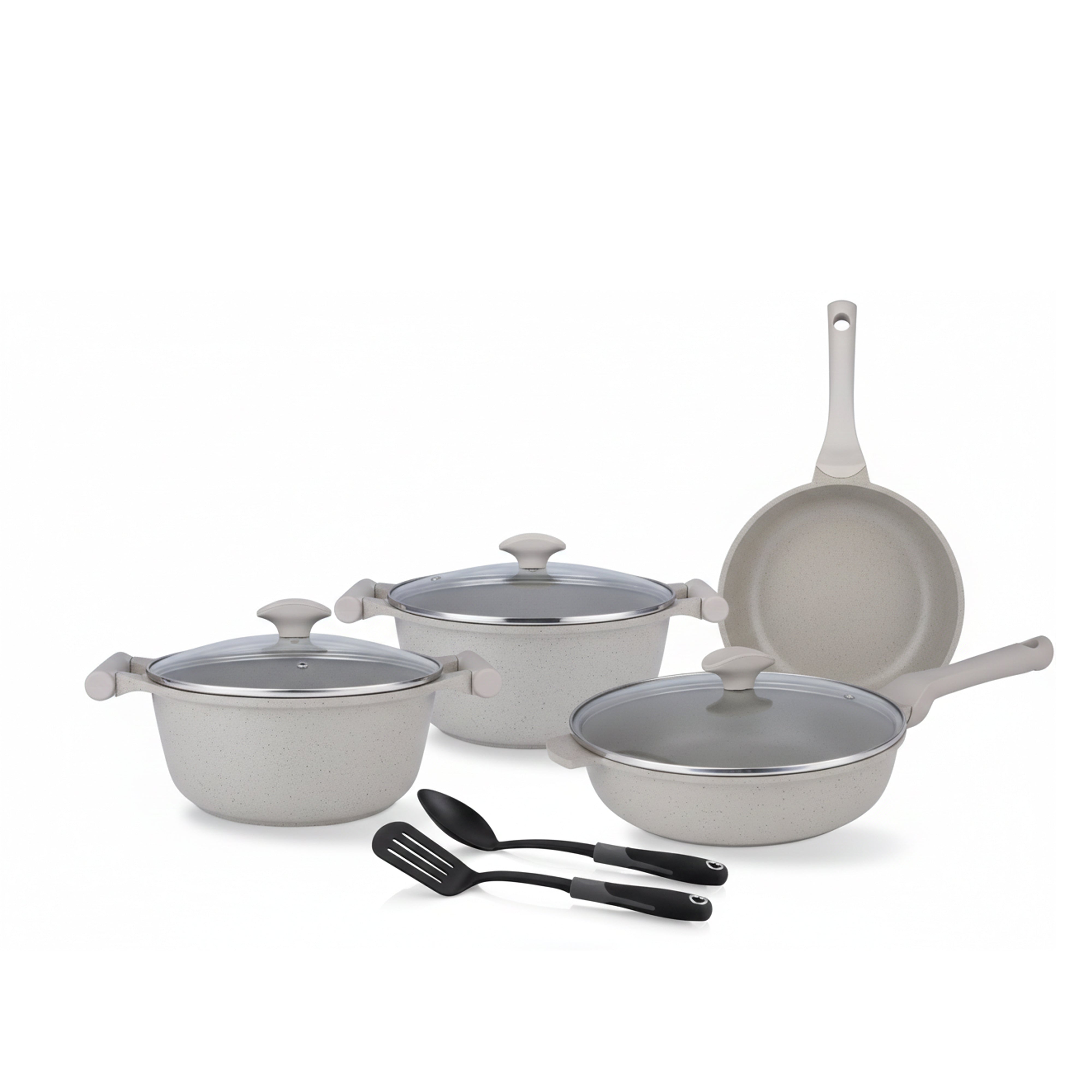 Prestige Essentials 9-Piece Grey Granite Cookware Set | Non-Stick Pots and Pans Set | Induction Compatible Cooking Set | PR80976