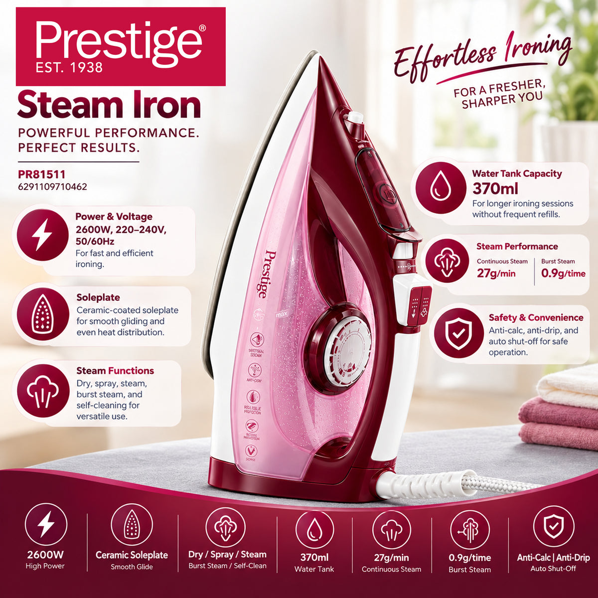 Prestige Steam Iron Full Function With Water Spray | PR81511