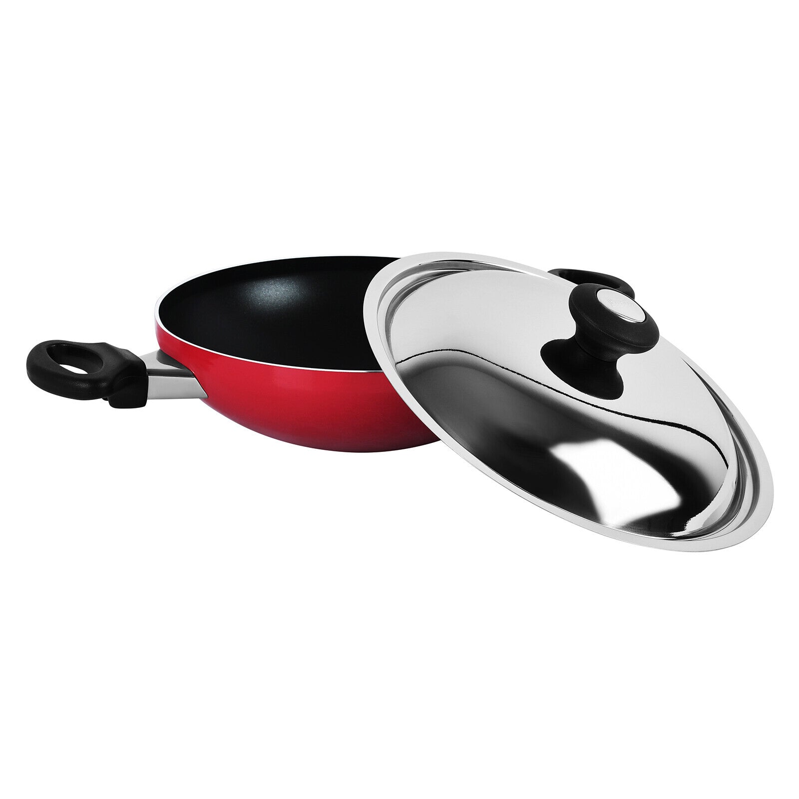Prestige Classique Non-Stick Kadai Belly Bottom With Lid 24 Cm | 3X Ultra Tough Aluminium Kadai | Red - PR15853