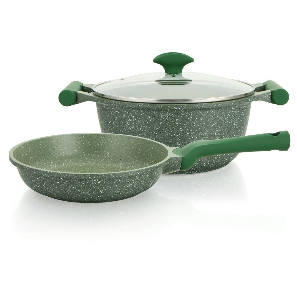 Prestige Essentials Granite Non Stick Set Combo | 26cm Fry Pan + 26cm Casserole With Lid | Induction Cookware Set 2 Pieces | Green - PR80993