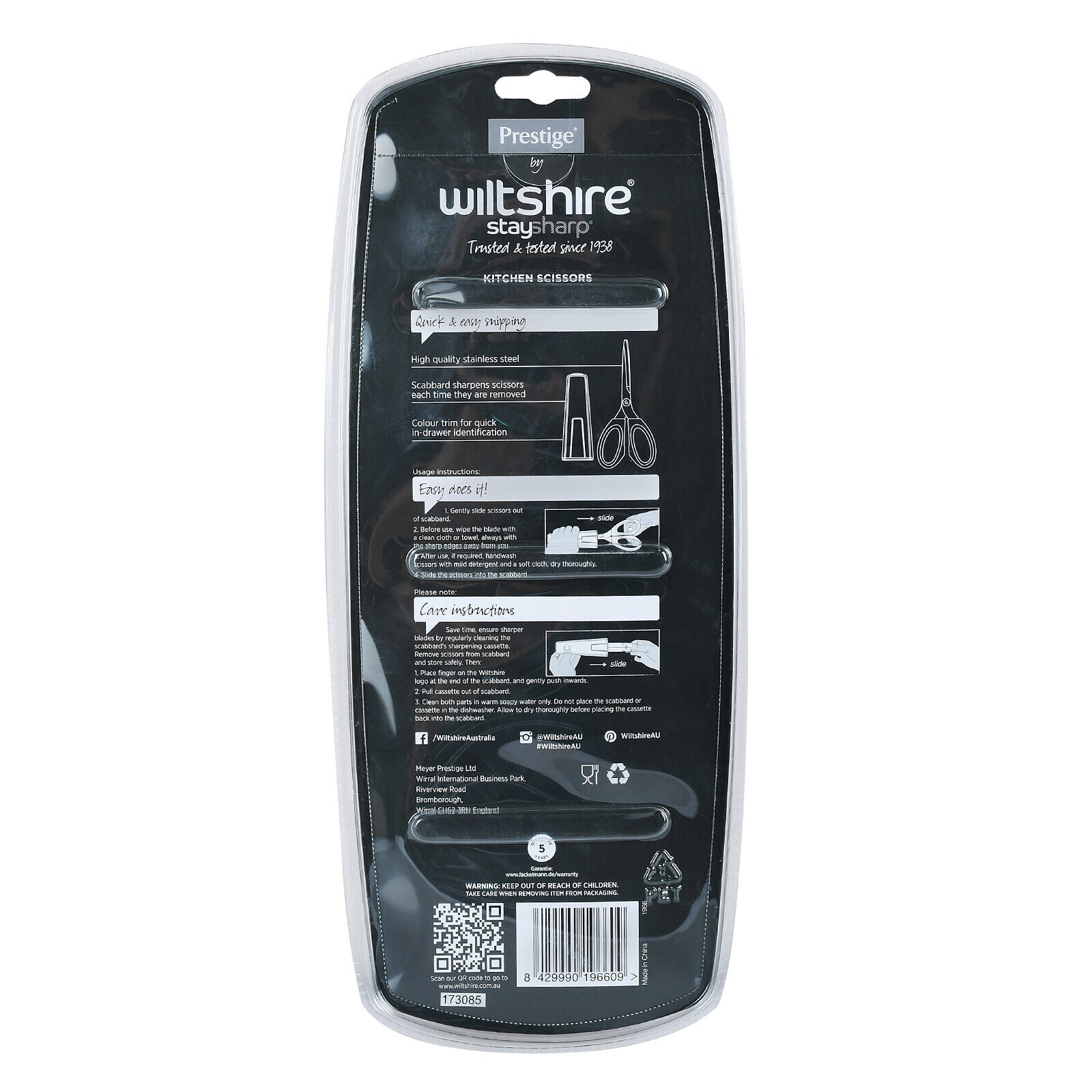 Prestige Staysharp Kitchen Scissors | Wiltshire Stainless Steel Material Scissors with Built-in Sharpner | PR1966 - Blue