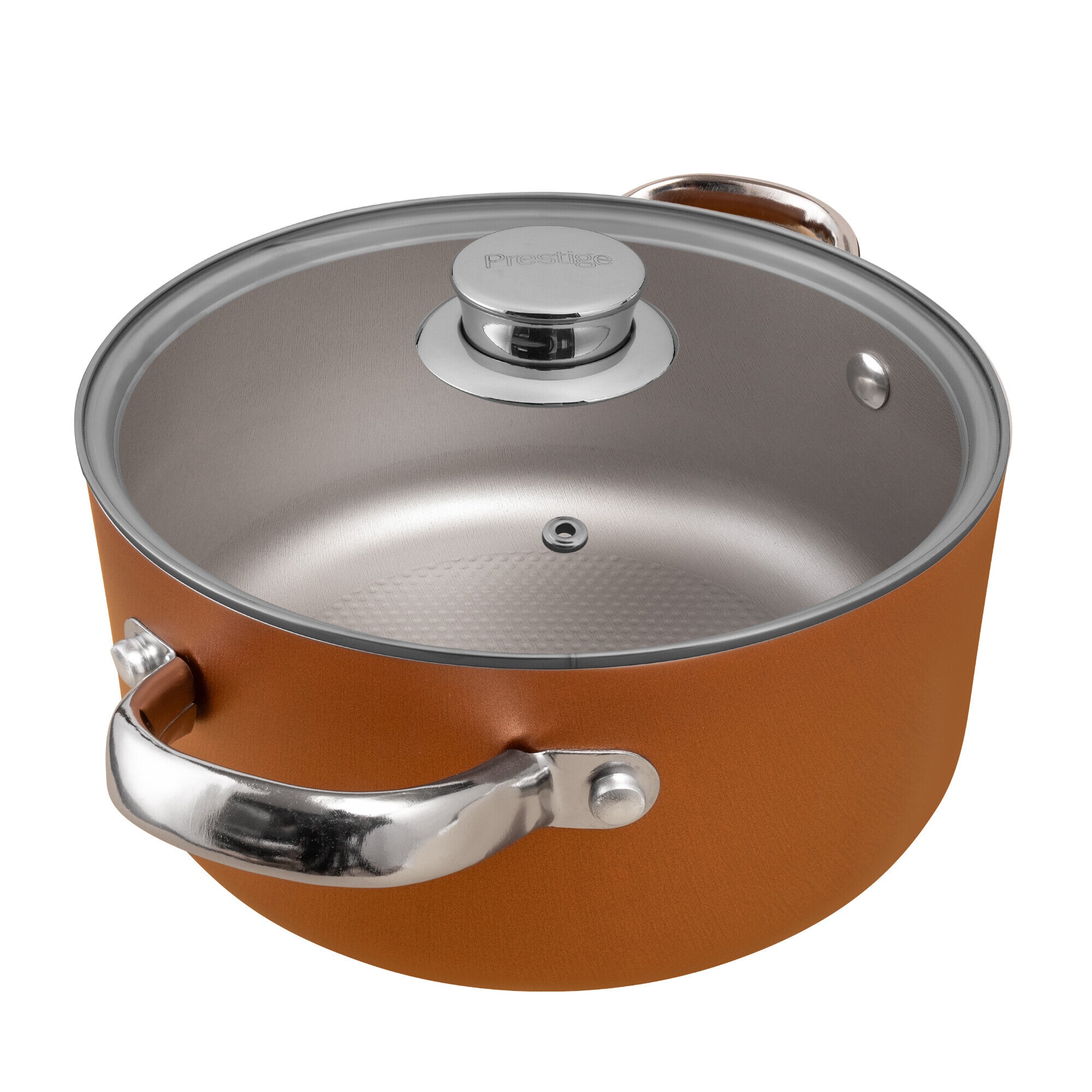 Prestige Ultra Non Stick Casserole with Glass Lid 20cm/2.8L and Complimentary Pan Holder | Induction Based Stock Pot | Non stick Stock Pot with Lid | PR22600