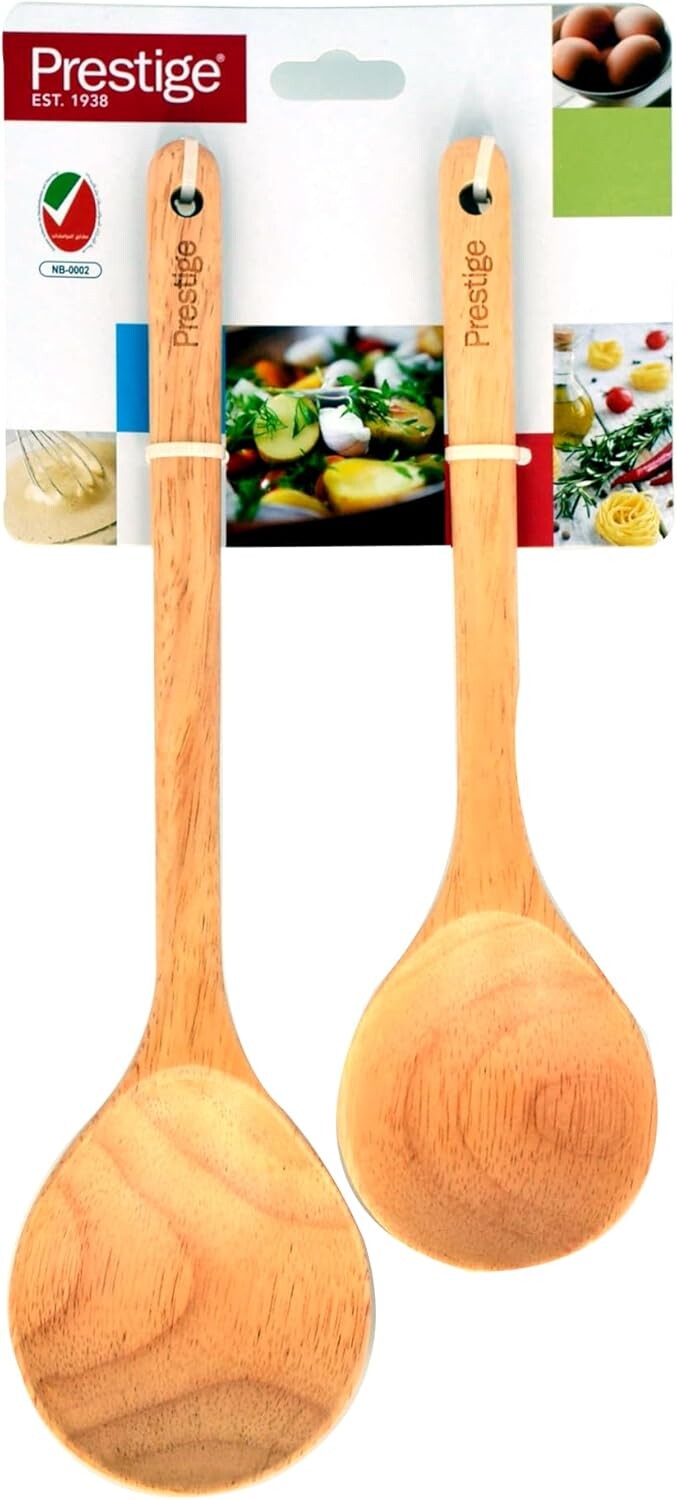 Prestige Solid Spoon Set | Quality Kitchen Utensils for Cooking & Serving | 2-Piece Wooden Spoon Kit | PR48875
