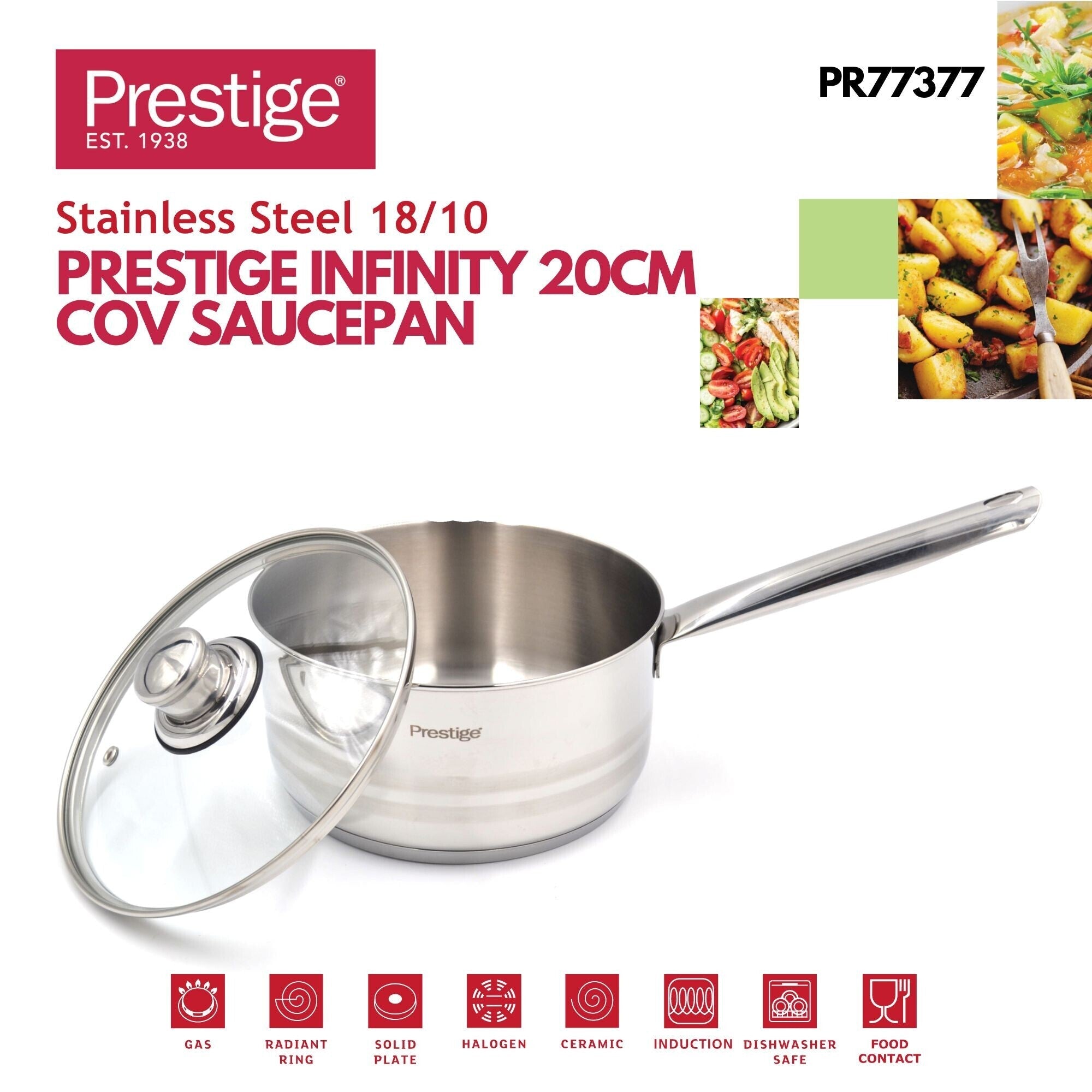 Prestige Infinity Stainless Steel Sauce Pan 3 Ltr / 20 cm | Induction Compatible Covered Sauce Pan | PR77377