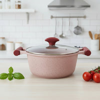 Prestige Essentials Granite 7 Piece Non-Stick Cast Aluminium Cookware Sets | Induction Compatible Pots and Pans Set | Pink - PR80961