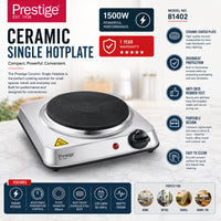 Prestige Ceramic Single Hotplate Stainless Steel Body With 185 Mm Heating Zone | 1500W - PR81402