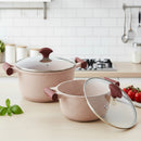 Prestige Essentials Granite 7 Piece Non-Stick Cast Aluminium Cookware Sets | Induction Compatible Pots and Pans Set | Pink - PR80961