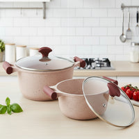 Prestige Essentials Granite 7 Piece Non-Stick Cast Aluminium Cookware Sets | Induction Compatible Pots and Pans Set | Pink - PR80961