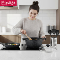 Prestige Essentials 9pcs Pots and Pans Set | Nonstick Cookware Sets | Granite Pots Set | Kitchen Induction Pots and Pans Cooking Sets | Pan Sets for Cooking | Black - PR80989