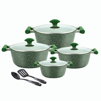 Prestige Essential 10 pcs Cookware Sets | Granite Coated Pots and Pans Set | Non-Stick Induction Compatible Cookware | Green -PR80998