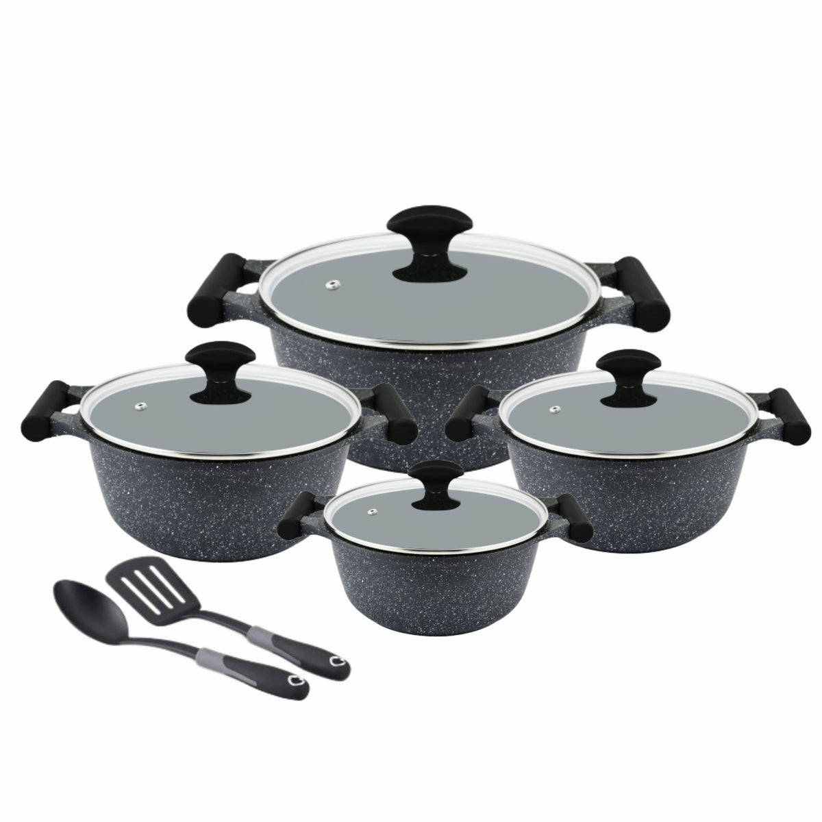 Prestige Essential 10 pcs Cookware Sets | Granite Coated Pots and Pans Set | Non-Stick Induction Compatible Cookware | Black - PR80997