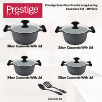 Prestige Essential 10 pcs Cookware Sets | Granite Coated Pots and Pans Set | Non-Stick Induction Compatible Cookware | Black - PR80997