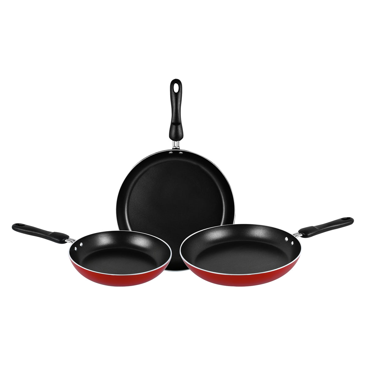 Prestige Aluminum Non- Stick 3Pcs Fry Pan Set | Induction Compatible Frying Pan | PR21784 - Red