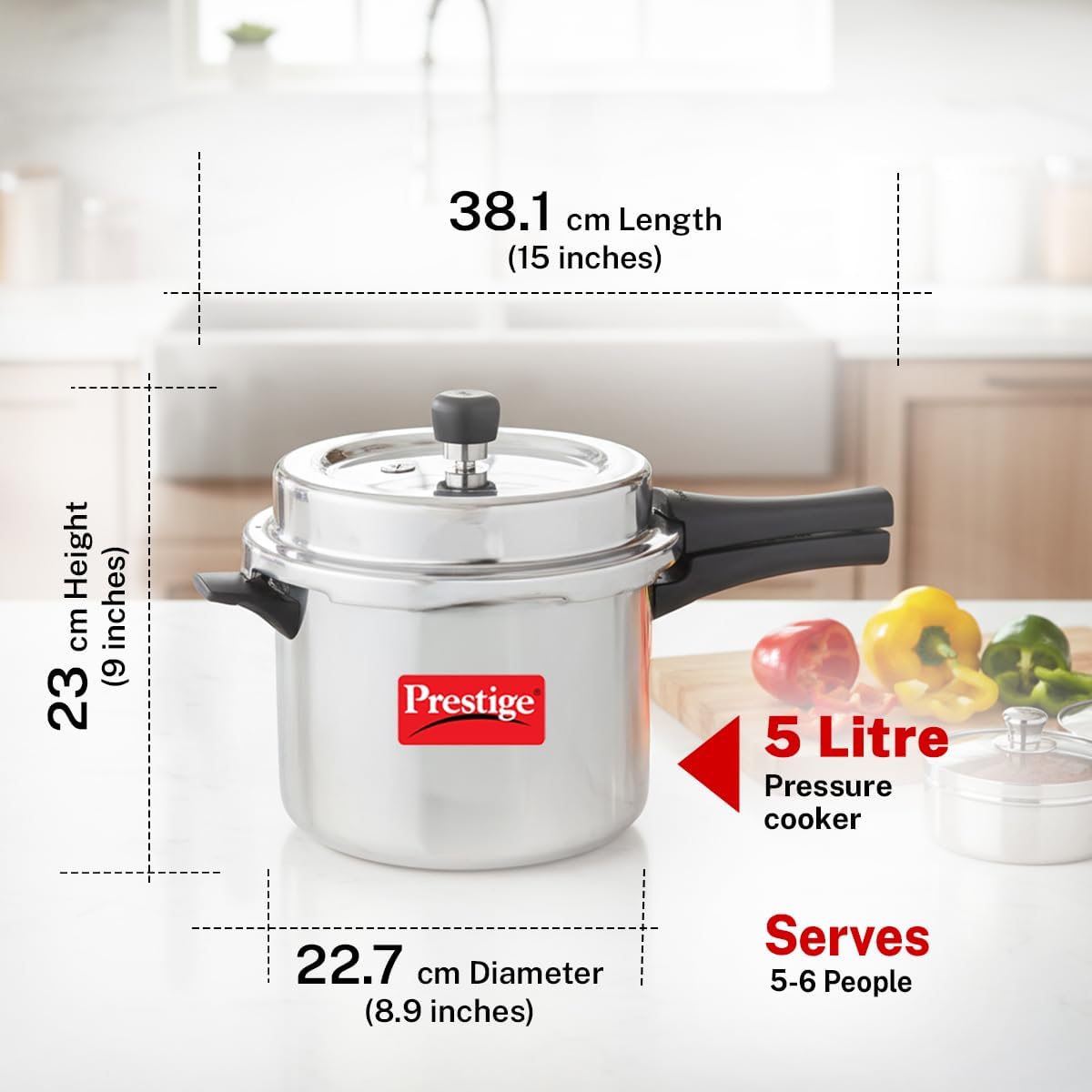 Prestige Popular Plus Svachh Virgin Aluminium Spillage Control Outer Lid Pressure Cooker, (Silver), 5 Liter | MPP10173