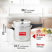 Prestige Popular Plus Svachh Virgin Aluminium Spillage Control Outer Lid Pressure Cooker, (Silver), 5 Liter | MPP10173