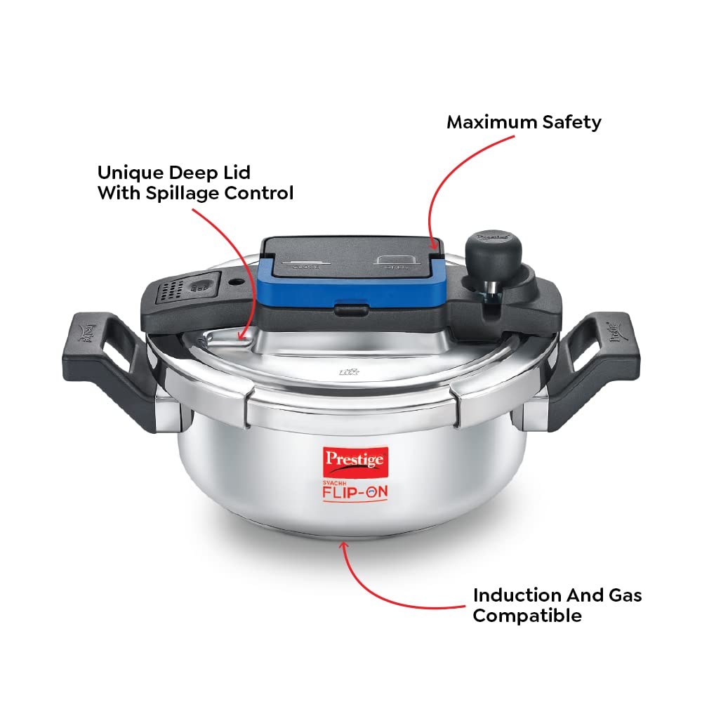 Prestige Svachh FLIP-ON Mini SS Pressure Cooker 18 cm-2 L with Glass Lid | MPF20164