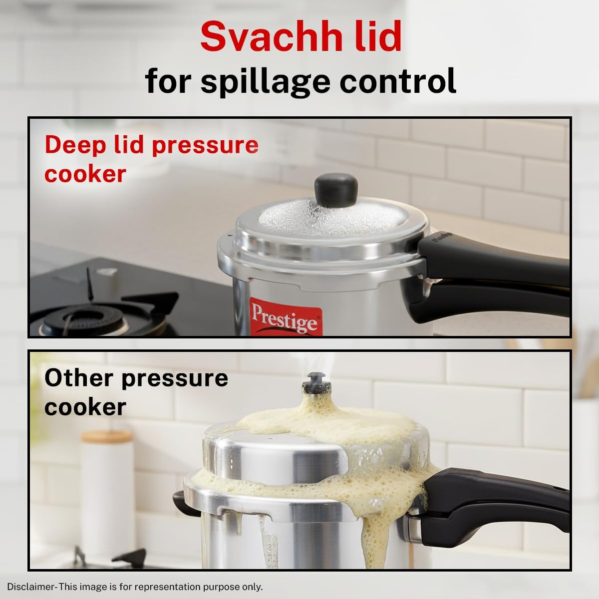 Prestige Popular Plus Svachh Virgin Aluminium Spillage Control Outer Lid Pressure Cooker, (Silver), 5 Liter | MPP10173