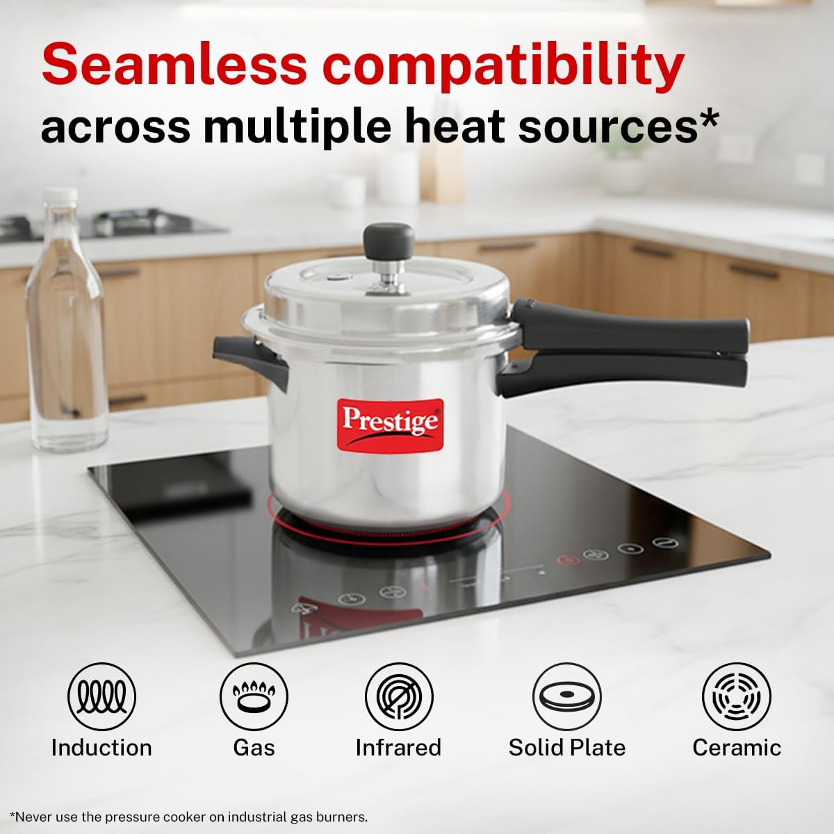 Prestige Popular Plus Svachh Virgin Aluminium Spillage Control Outer Lid Pressure Cooker, (Silver), 5 Liter | MPP10173