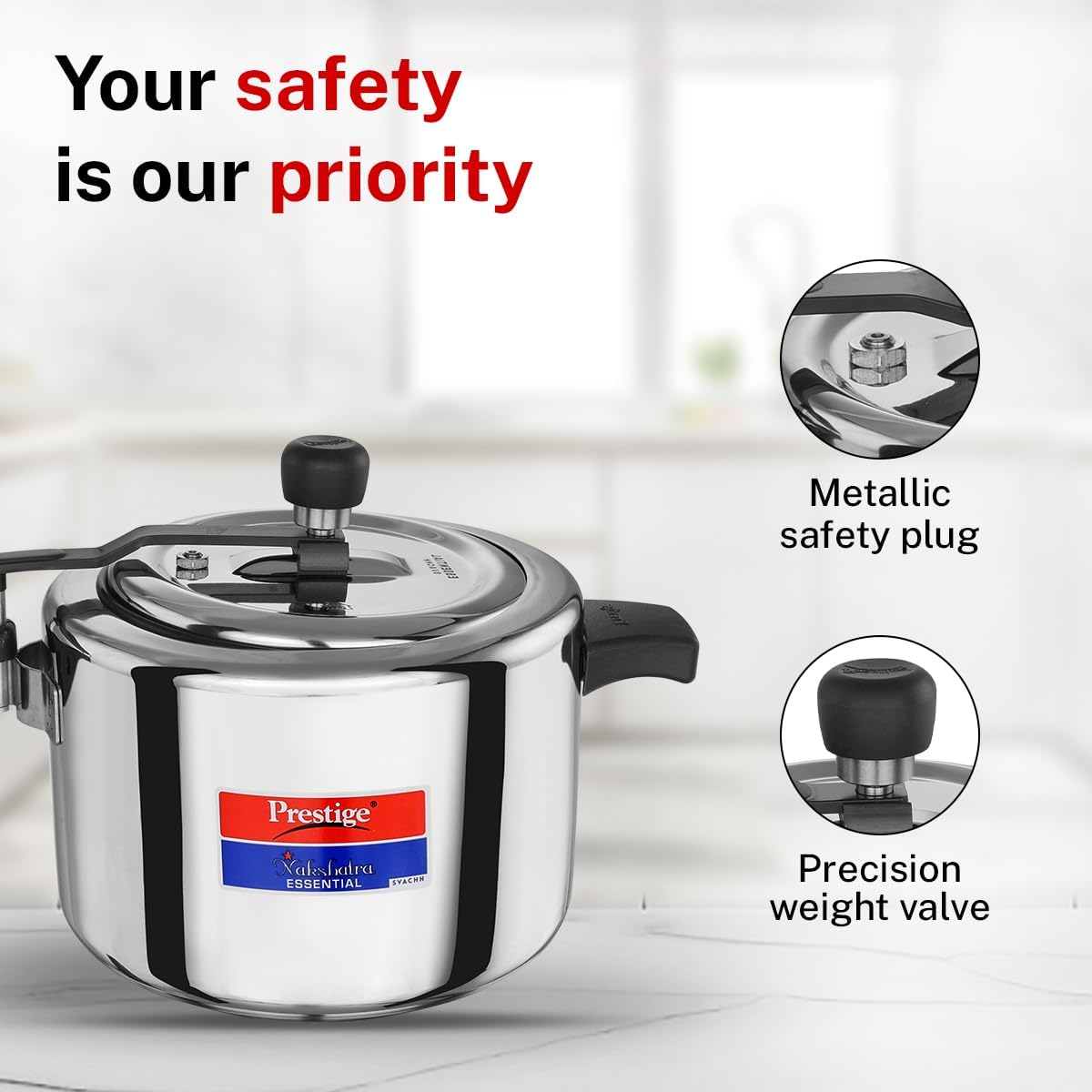 Prestige 5L Essential Svachh  Pressure Cooker with Spillage Control  Lid Cooker | Triply Induction Bottom | MPN20538