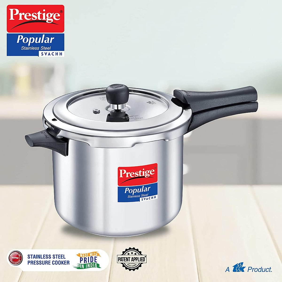 Prestige 2 Litre Stainless Steel Popular Svachh Outerlid Pressure Cooker | Deep lid for spillage control |Gas & Induction Compatible|Controlled Gasket Release System