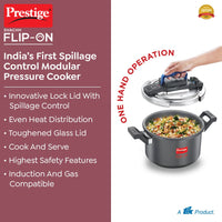 Prestige Svachh Flip-on Hard Anodised Spillage Control Outer Lid Pressure Cooker with Glass Lid, 5 Litre (Black) | MPF20161