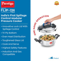Prestige Svachh FLIP-ON Mini SS Pressure Cooker 18 cm-2 L with Glass Lid | MPF20164