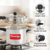 Prestige Popular Plus Svachh Virgin Aluminium Spillage Control Outer Lid Pressure Cooker, (Silver), 5 Liter | MPP10173