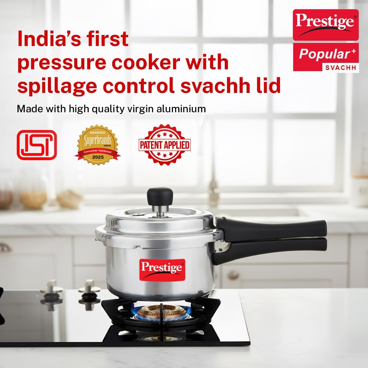 Prestige Popular Plus Svachh 2L Aluminium Pressure Cooker with spillage control lid (MPP10170) | Induction Base