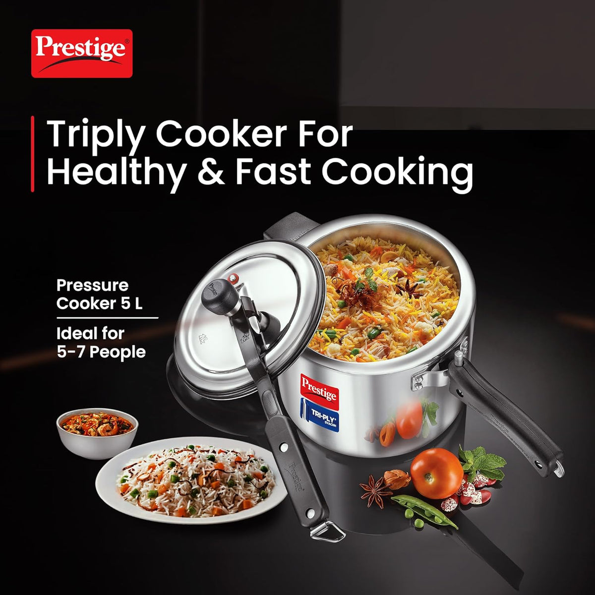 Prestige 5 L Tri-Ply Stainless Steel Svachh Inner Lid Pressure Cooker | MPT20715