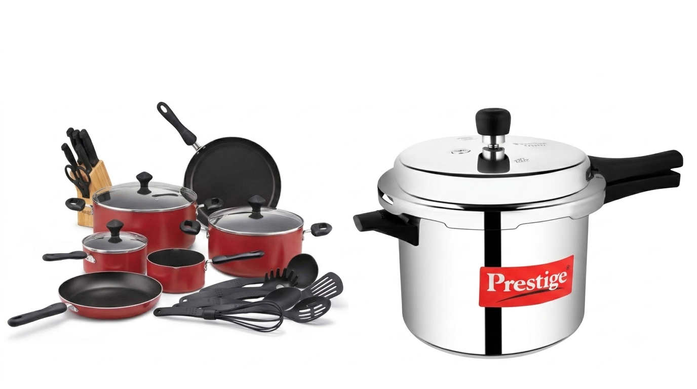 Prestige 22-Piece Non-Stick Cookware Set (PR20965) + 4L Popular Aluminum Pressure Cooker (MPP24100) Ultimate Kitchen Combo |  PR71013