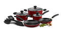 Prestige 12 Piece Non stick cookware Set | Cookware set induction base | Non Stick Cooking Pan Set | Saucepan and Casserole Set with Glass Lid | Color Red