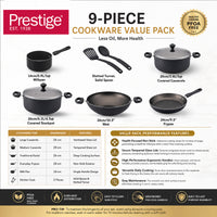 Prestige 9pcs Cookware Value Pack Sets | Non-Stick Pots and Pans set | Non-Stick Kitchen Cooking Set with Frying Pans, Saucepan | PR22480