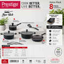 Prestige 8 Pcs Value Pack Cookware Set | Non-stick Pots and Pans Set | Cooking Set with Frying Pans, Saucepans, Saute Pan - PR22483