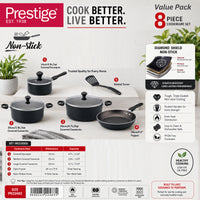 Prestige 8 Pcs Value Pack Cookware Set | Non-stick Pots and Pans Set | Cooking Set with Frying Pans, Saucepans, Saute Pan - PR22483