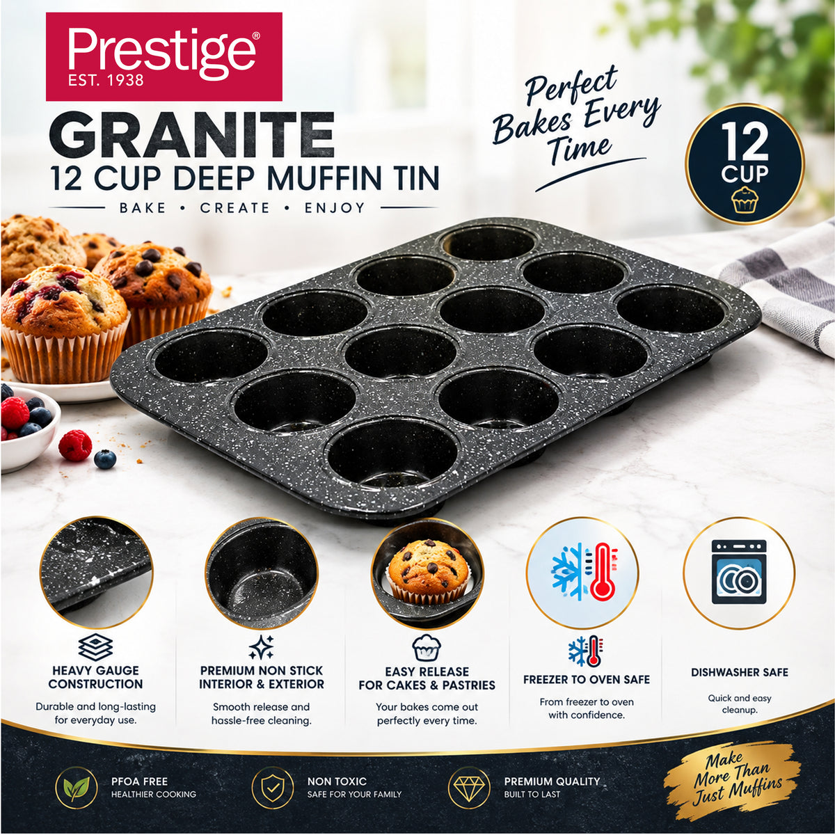Prestige Granite 12 Cup Deep Muffin Tin | PR48754