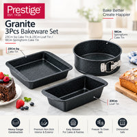 Prestige Granite 3Pcs Bakeware Set (23Cm Sq Cake Tin & 23Cm Loaf Tin / 18Cm Springform Cake Tin) | PR49078