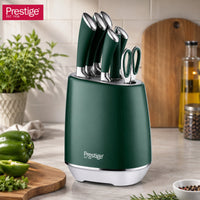 Prestige 8-Piece Stainless Steel Knife Block Set - Green | Knife set with stand | PR50911