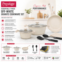 Prestige Essentials 7-Piece Off-White Granite Set | Non-Stick Pots and Pans Set | Induction Compatible Cooking Set | PR80971