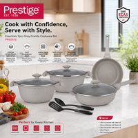 Prestige Essentials 9-Piece Grey Granite Cookware Set  | Non-Stick Pots and Pans Set | Induction Compatible Cooking Set |  PR80976