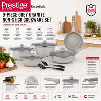 Prestige Essentials 9-Piece Grey Granite Cookware Set  | Non-Stick Pots and Pans Set | Induction Compatible Cooking Set |  PR80976