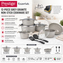 Prestige Essentials 12-Piece Grey Granite Cookware Set | Non-Stick Pots and Pans Set | Induction Compatible Cooking Set | PR80978