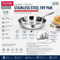 Prestige Infinity Tri Ply Stainless Steel 28cm Fry Pan | Induction + all hob suitable | PR81183