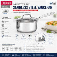 Prestige Infinity Tri Ply Stainless Steel 16cm Saucepan With Lid | Induction + all hob suitable | PR81186