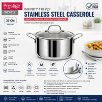 Prestige Infinity Tri Ply Stainless Steel 20cm Casserole With Lid | Induction + all hob suitable | PR81190