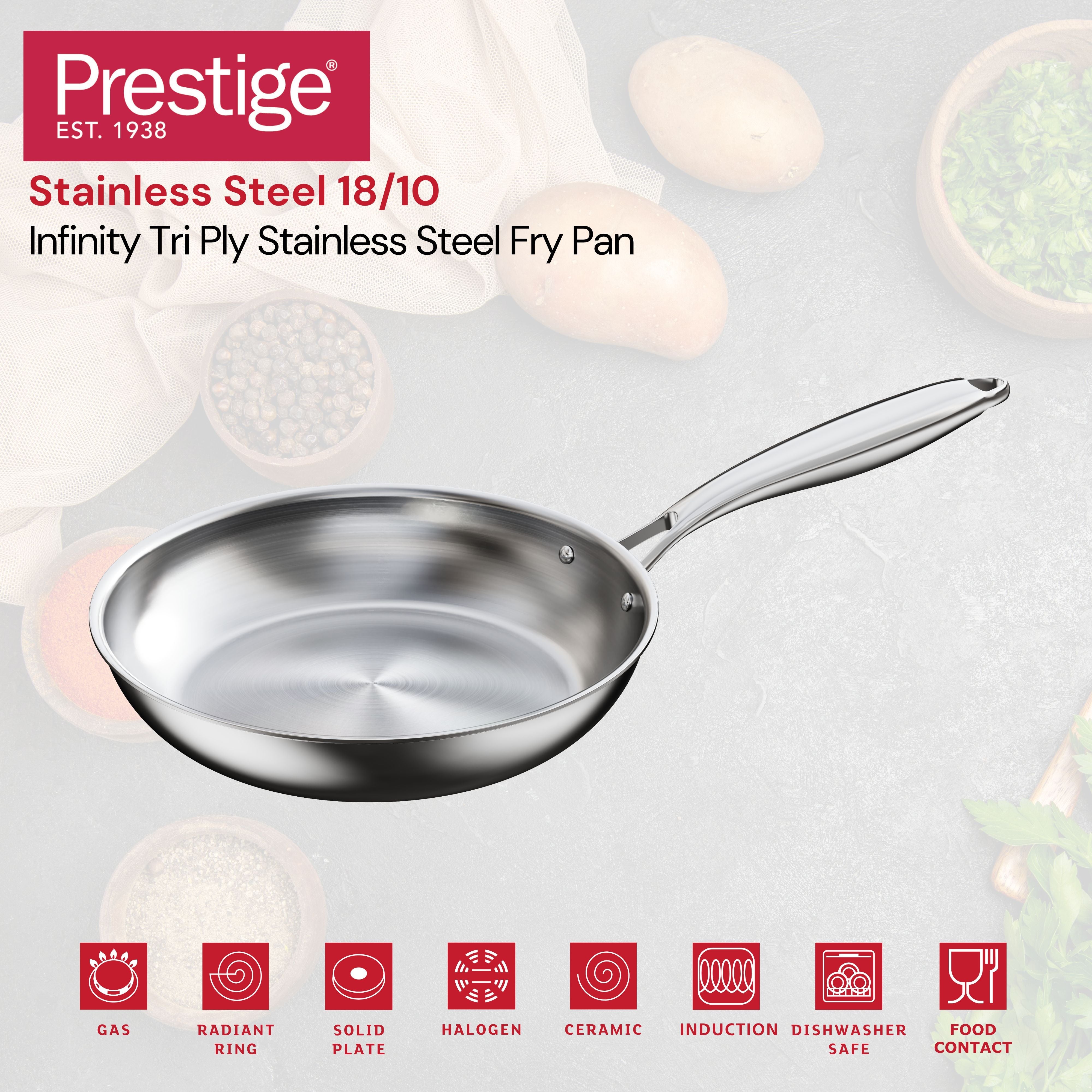 Prestige Infinity Tri Ply Stainless Steel 28cm Fry Pan | Induction + all hob suitable | PR81183