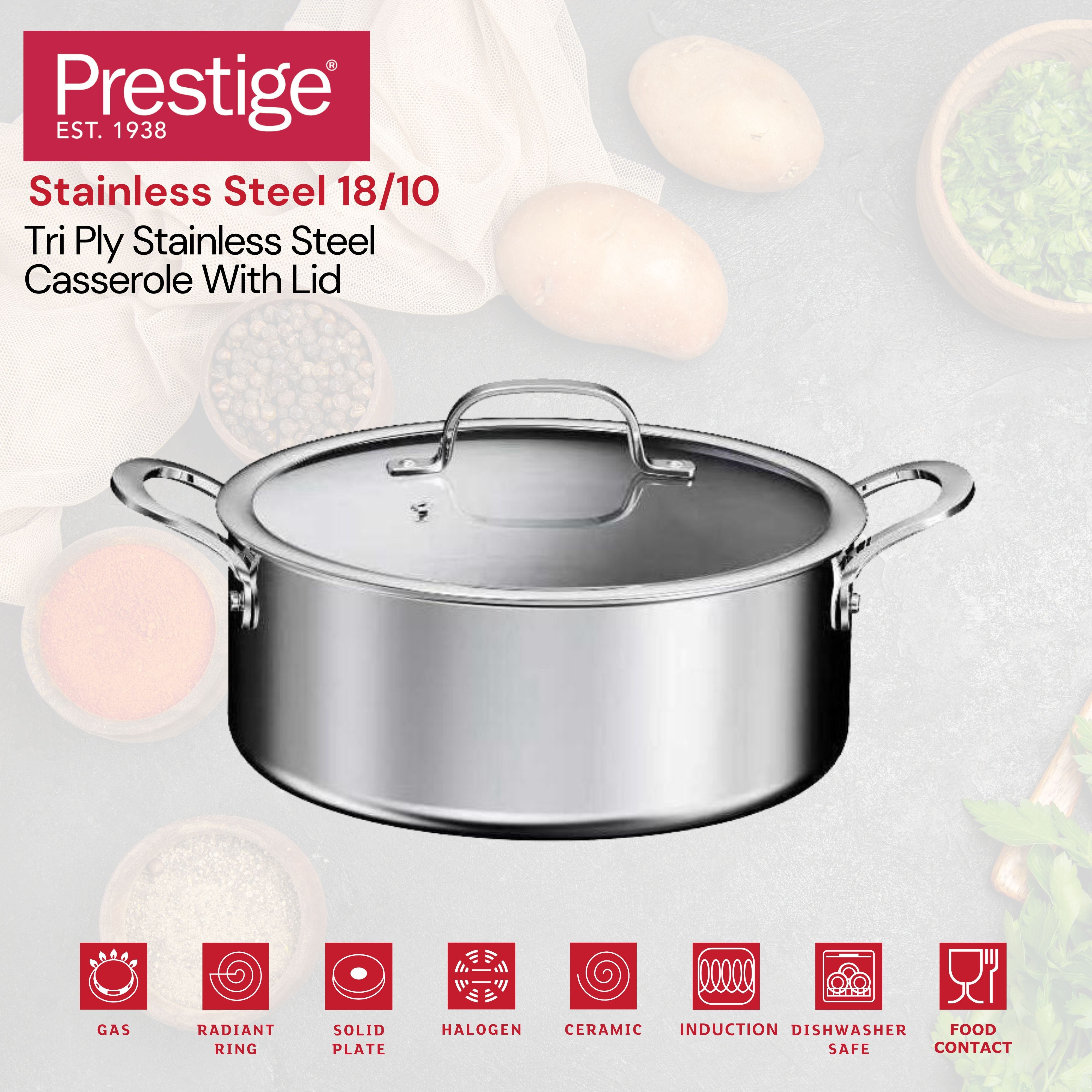 Prestige Infinity Tri Ply Stainless Steel 20cm Casserole With Lid | Induction + all hob suitable | PR81190