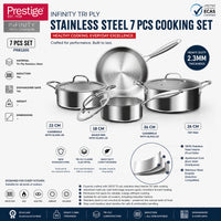 Prestige Tri Ply Stainless Steel 7 Pcs Cookware Set | Induction + all hob suitable | Pots and Pans Set | PR81200