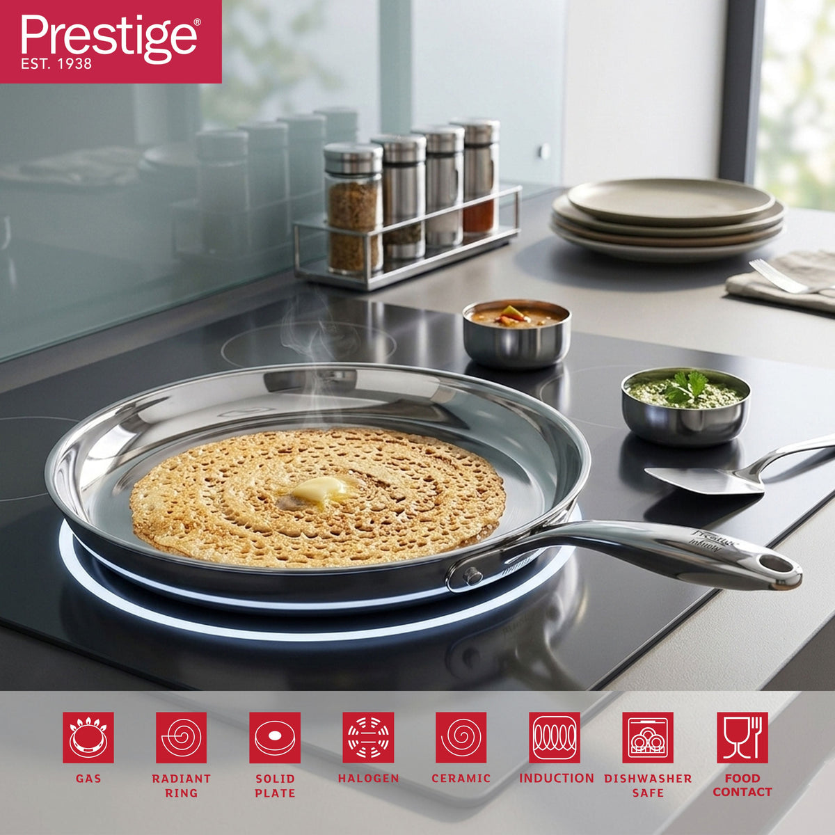 Prestige Infinity Tri Ply Stainless Steel 24cm Tawa | Induction + all hob suitable | PR81210