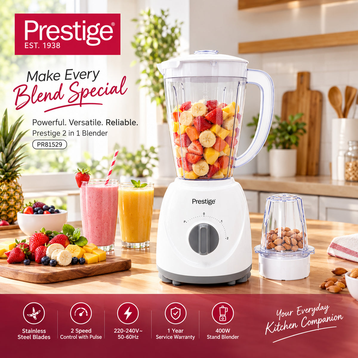 Prestige Stand Blender 1.5 Ltr 400W - White Color | PR81529