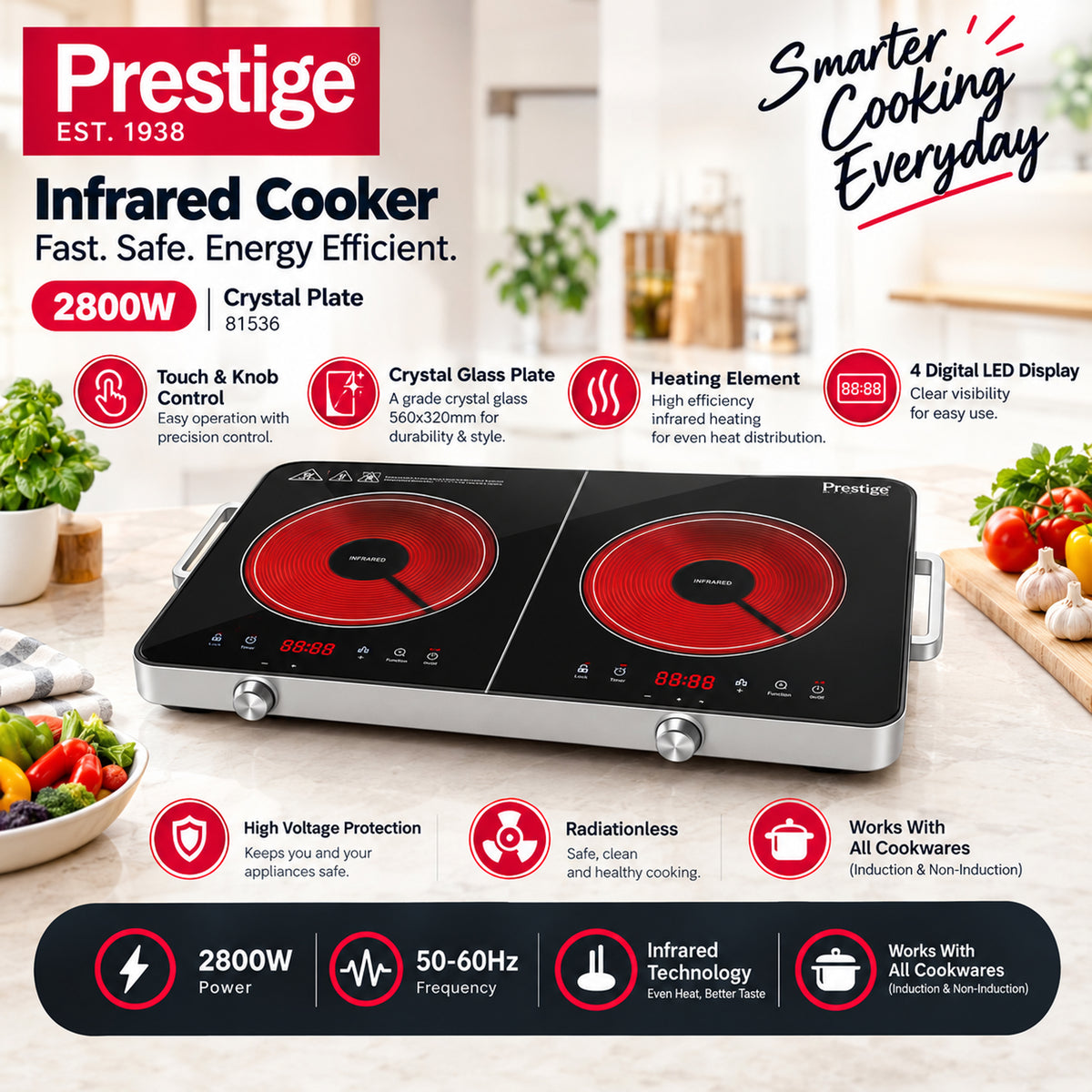Prestige Double Infrared Cooker- 2800W | PR81536